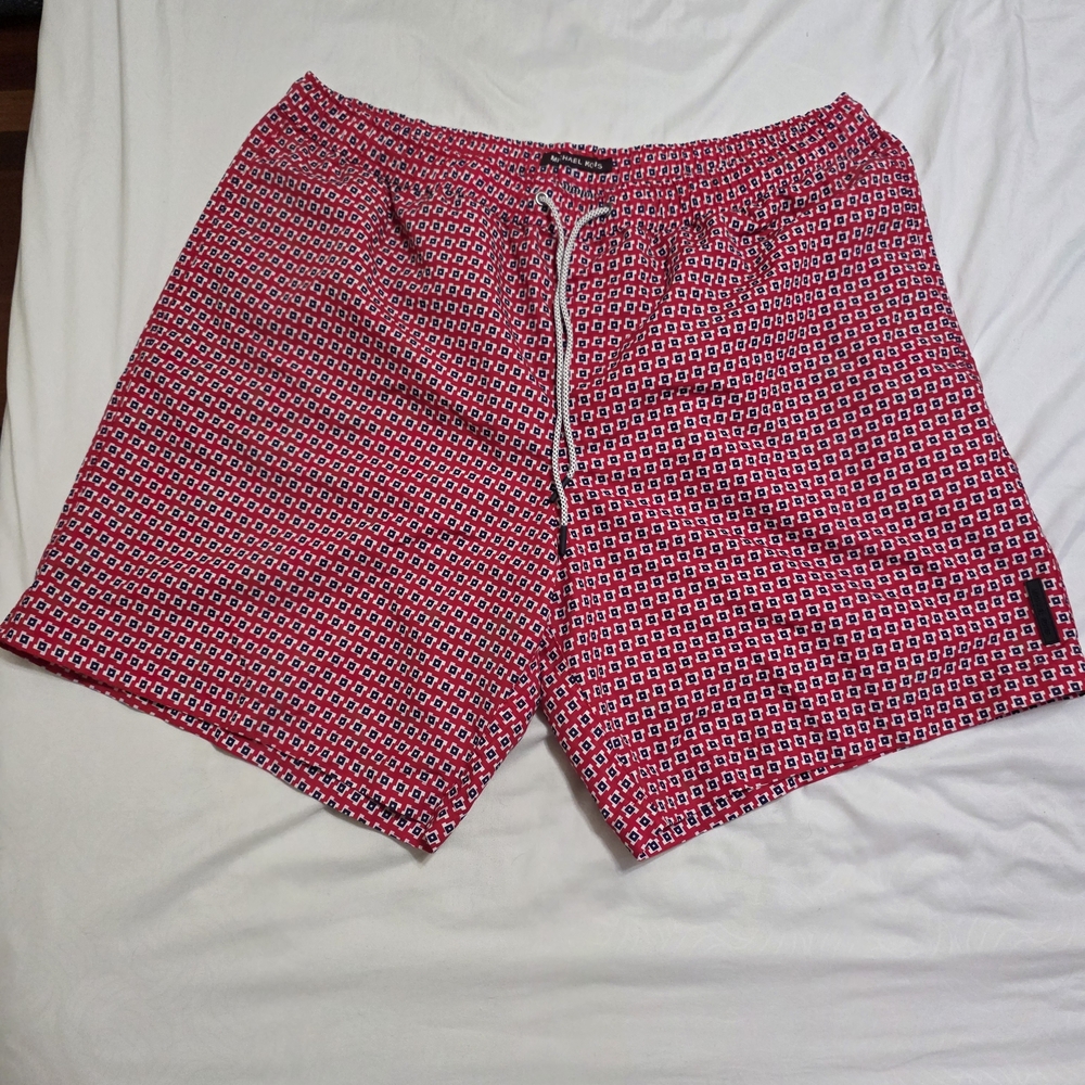 Men's Red Patterned Swim Trunks with Drawstring